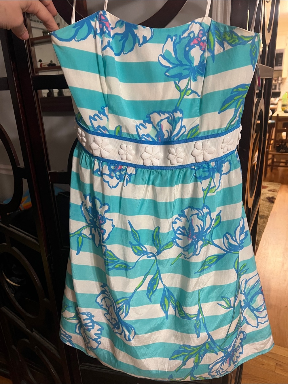 Lilly Pulitzer Shorely tossing the line Floral Stripe strapless Sundress size 4